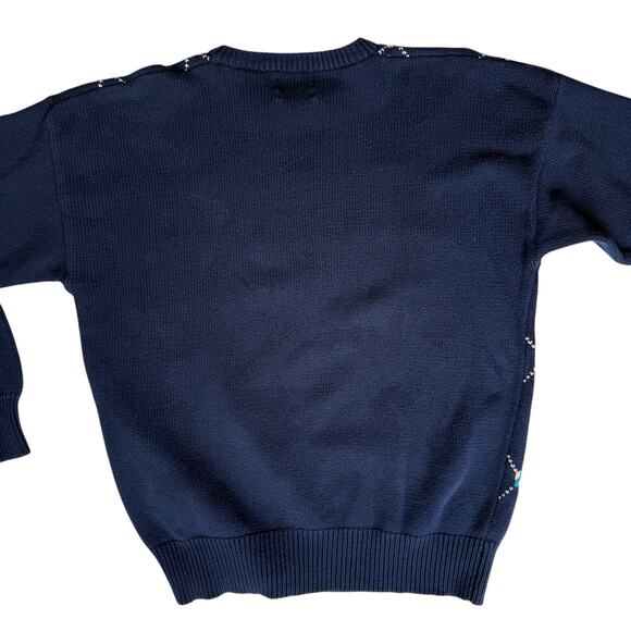 Vtg Preppy Navy Blue Sweater Mens XL Cotton Argyle Nautical Resort Y2K Academia - Picture 6 of 11